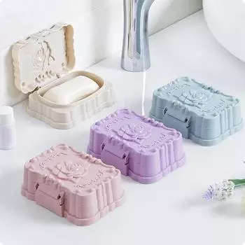 4 Pcs Nordic Style Rose Relief Drain Soap Box Container Travel Dish with Lid Dispenser Holder Tray Leakproof