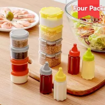 4 PCS Spice Box /Jam Squeeze Bottle /Seal Box Barbecue Seasoning Box Four Pack Household Sauce Bottle Sealed Storage Easy Fresh
