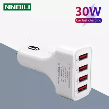 4 порта USB Автомобильная зарядка 30 Вт Быстрая мини-быстрая зарядка 6a для Iphone 11 Xiaomi Huawei Адаптер зарядного устройства для мобильного телефона в автомобиле With Box белый