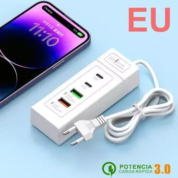 4 Ports Fast Charging Station Power Adapter USB PD Charger Hub Multi Port Extender for Mobile Phone Tablet Camera Charging AVE