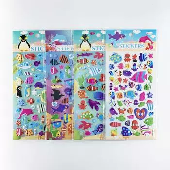 4 Sheets/Set Marine Life Cartoon Fish Stickers Baby Kids Cute 3D Bubble Puffy Sticker Scrapbook for Boy Girl Bedroom Decoration