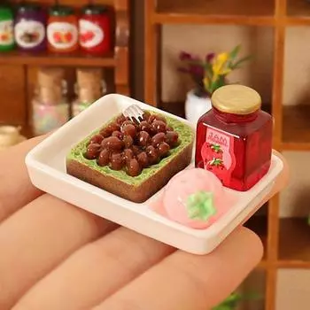 4 шт. 1:12 миниатюрных кукольных домиков, набор для хлеба, фруктов, джема, мини-подносов, столовых приборов, бананов, яблок, ананасов, кухонных декоративных игрушек Apple Set