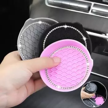 4 шт. Автомобильный держатель для чашки Coaster Bling Rhinestone Противоскользящий водонепроницаемый термостойкий коврик для бутылки с водой Коврик для внедорожника Грузовик Стайлинга автомобилей Аксессуары для интерьера розовый