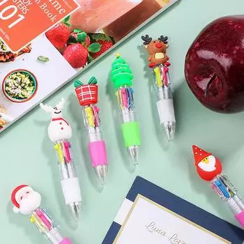 4 шт. Kawaii Christmas Mini 4 цветная шариковая ручка милый мультяшный лось Санта-Клаус выдвижная ручка канцелярские принадлежности для школьников
