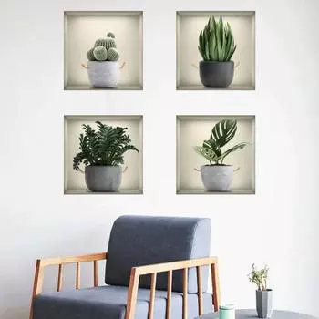4 шт./компл. стикер на стену 3D эффект зеленые растения в горшках тема DIY гостиная спальня украшения стены книги по искусству наклейка товары для дома зелёный