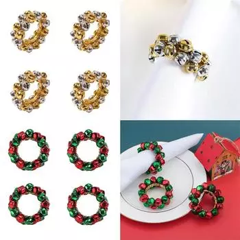 4 шт. Красные и зеленые кольца для салфеток Jingle Bells 2,5 см, металлические держатели для скатертей, декор для рождественской вечеринки, новогоднего ужина, подарка для дома/отеля