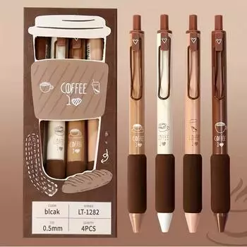 4 шт. милый набор гелевых ручек Kawaii Coffee Soft Bread 0,5 мм с черными чернилами для письма, канцелярских принадлежностей для офиса и школы