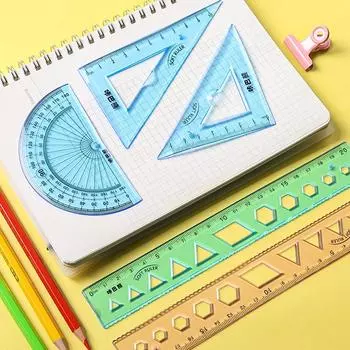 4 шт., мягкая линейка, костюм, 15 см, 20 см, гибкая прозрачная шкала, прямые треугольные линейки, транспортир, измерительные принадлежности для рисования, школьные принадлежности