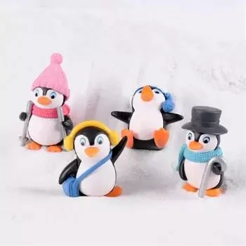 4 шт./набор DIY Crafts Mini Winter Penguin Mini Figure Christmas Figures For Fairy Garden Gnomes Moss Terrariums Decoration светло-серый