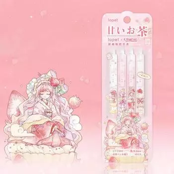 4 шт., набор гелевых ручек Kawaii Girl MOJO, мультфильм иллюстратор, лимит 0,5 мм, шариковая ручка, черный цвет, чернила для школы письма