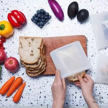 4 шт./набор пакетов для хранения свежей еды, вакуумный герметичный силиконовый уплотнитель, многоразовый, подходит для заморозки в микроволновой печи, пакет для хранения морепродуктов, овощного супа 1 Set