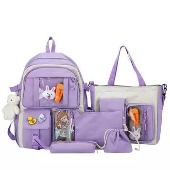 4 шт. наборы детский школьный рюкзак Kawaii женский рюкзак Bookbag школьные сумки для подростков девочек Mochilas чёрный