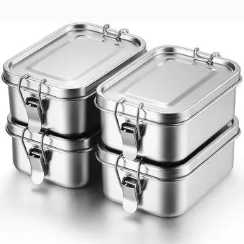 4 шт. Нержавеющая сталь Bento Box Металлический ланч-бокс Контейнеры для хранения продуктов с запирающимися зажимами Ланч-боксы для работы, школы