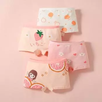 4 шт. нижнее белье для девочек, короткие боксеры, детское нижнее белье, трусики, От 2 до 12 лет M 2-4years разноцветный