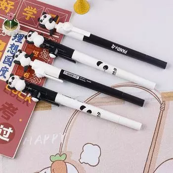 4 шт. Шариковая ручка Kawaii Panda 0,5 мм с черными чернилами, креативные вращающиеся гелевые ручки, пишущие инструменты, канцелярские принадлежности для школы и офиса onesize