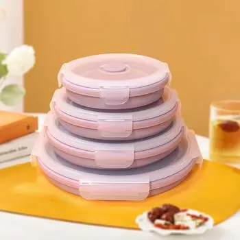 4 шт. складной ланч-бокс для хранения продуктов питания, силиконовый портативный ланч-бокс для микроволновки, салат, фрукты, контейнер для еды, посуда для пикника