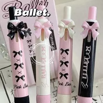 4 шт./упаковка, корейская гелевая ручка Sweet Chic для девочек, черная, розовая, белая, с бантом, канцелярская гелевая ручка 0,5 мм, черная ручка для письма в школе
