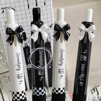 4 шт./упаковка, корейская гелевая ручка Sweet Chic для девочек, черная, розовая, белая, с бантом, канцелярская гелевая ручка 0,5 мм, черная ручка для письма в школе