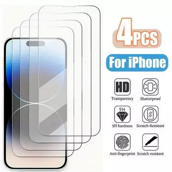 4 шт. закаленное стекло для iPhone 16 защитные пленки 14 13 12 11 Pro Max протектор экрана для iPhone 15 Plus 12Mini 13Mini SE X XS XR 14 15Pro стекло For iPhone 11