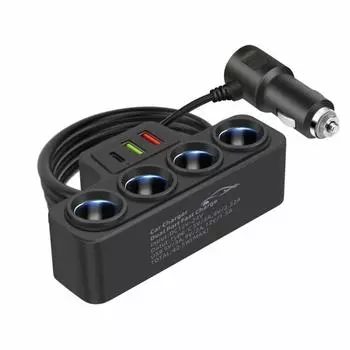 4-Socket Car Cigarette Lighter Adapter 12V/24V 120W 4 Way Cigarette Lighter Car Charger Adapter USB Port Socket Splitte Charger