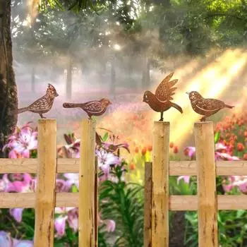 4 упаковки металлических садовых украшений в виде птиц с ржавой патиной для домашнего декора, патио, двора в деревенском стиле светло-серый