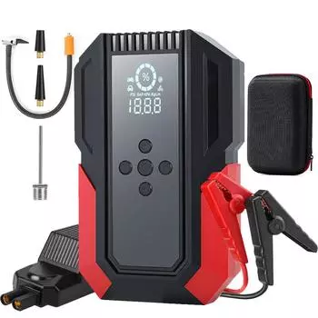 4 в 1 3000A мощное пусковое устройство с цифровым накачиванием шин 150 PSI и светодиодным индикатором, портативное для бензиновых автомобилей объемом 7,0 л или дизельных автомобилей объемом 5,5 л, быстрая зарядка QC3.0 красный/чёрный