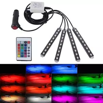 4 в 1 4,5 Вт 36 SMD-5050-светодиодов RGB для украшения пола в салоне автомобиля, цветная неоновая лампа с беспроводным пультом дистанционного управления, DC 12 В