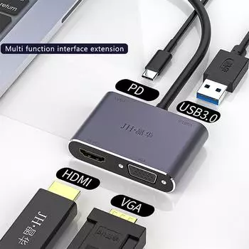4 в 1 4K UHD Type C Hub USB3.0 VGA PD-адаптер Док-станция для ПК 15*9*2cm