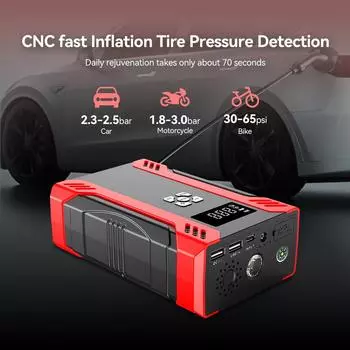 4 в 1 автомобильный пусковой воздушный компрессор 150PSI 12V портативный внешний аккумулятор шинный насос аварийное зарядное устройство для аккумулятора насос для накачивания шин 29600mWh