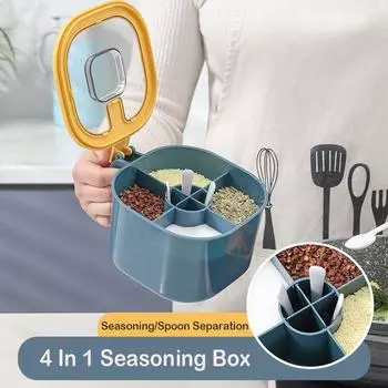 4 в 1 коробка для приправ с ложкой, банка для специй, несколько отделений, банки для соли, перца, баночки для специй, горшки, кухонные аксессуары, контейнер для приправ