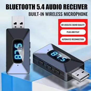 4-в-1 мини-автомобильный Bluetooth 5.4 приемник FM передатчик AUX 3.5 аудио адаптер со светодиодным дисплеем TF карта громкой связи автомобильный BT комплект беспроводной для FM-радио