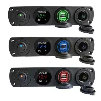 4 в 1 морская панель переключателей 12 В двойное зарядное гнездо USB розетка светодиодный вольтметр гнездо прикуривателя кнопка включения выключения переключатель зеленый свет