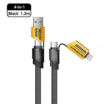 4 в 1 PD 65 Вт 27 Вт USB-кабель Type C с двумя разъемами Lighting Mecha Style для быстрой зарядки USB-кабелем C для iPhone 15 Samsung Xiaomi