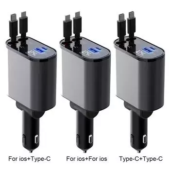 4 в 1 USB-адаптер для прикуривателя с цифровым дисплеем, USB-зарядное гнездо, сверхбыстрая зарядка типа C для Apple Power Outlet PD QC3.0