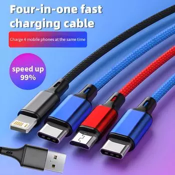 4 в 1 USB-кабель 3A USB A на Micro USB/Type C для зарядного устройства iPhone, кабель для быстрой зарядки и передачи данных для iPhone 14 11 Xiaomi 1.2m