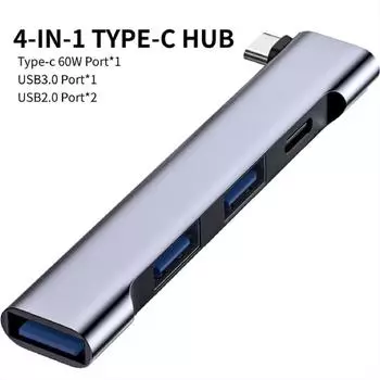 4 в 1 USB-концентратор типа C, 4-портовый мульти-USB-разветвитель, OTG-адаптер PD 60 Вт, док-станция USB 3,0 типа C для портативных ПК