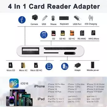 4 в 1 USB OTG кард-ридер совместим с картой памяти SD/TF для iPhone, Samsung, Xiaomi, быстрая зарядка, ios, порт Type C