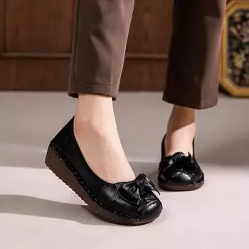 4CM Weave Genuine Leather Flats Platform Wedge Loafer Women Oxfords Vintage Ethnic Summer Comfy Soft Soled Casual Shoes 35