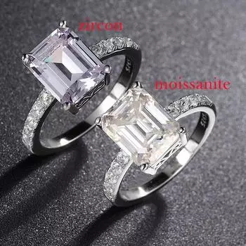 4CT 8*10 мм изумрудные кольца с цирконом/муассанитом для женщин, классическое обручальное кольцо, оригинальное ювелирное изделие из стерлингового серебра 925 пробы, подарок 5