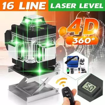 4D 16-линейный лазерный уровень, функция самовыравнивания на 360 °, выравнивающая лазерная наклейка на стену с вертикальной горизонтальной наклонной линией 2*Batteries