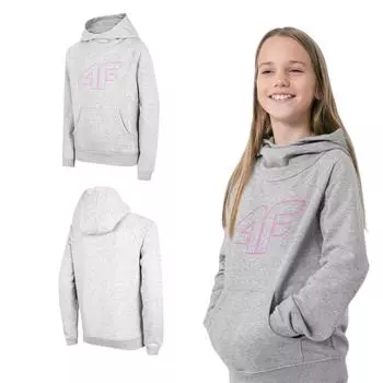 4F HJZ22 JBLD002 Grey Melange Blue Hoodier for Boys 158