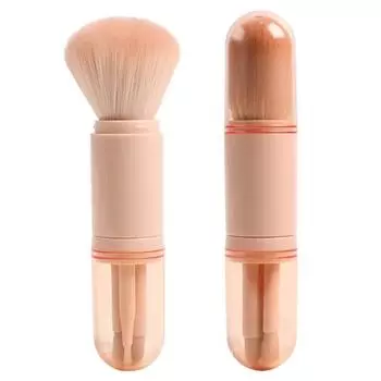 4in1 Travel Makeup Brushes Set Retractable Kabuki Brush and 3 Small Brushes For Eye With Soft Bistles Small Portable For Touchup хаки