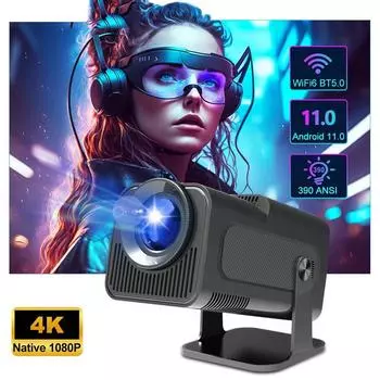 4K Native 1080P Android 11 проектор 390ANSI HY320 Dual Wifi6 BT5.0 Портативный домашний кинотеатр на открытом воздухе Обновленный HY300