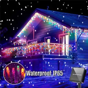 4M 96Leds Solar Icicle String Lights Outdoor Waterproof Eaves Curtain Icicle Light Yard Garden Party Wedding Decoration Lighting теплый белый