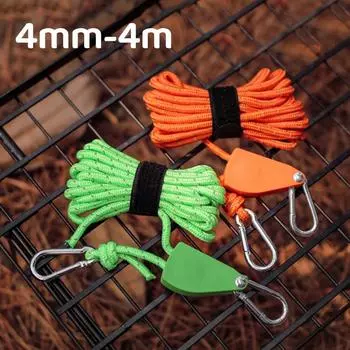 4mm 4m Rope Stopper Tightener with Carabiner Nylon Tent Wind Rope Fixed Buckle Adjustable Awning Wind Rope Tensioner for Camping оранжевый