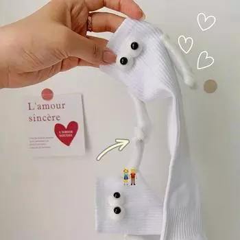 4Pair Couple Socks Hand In Hand Sock New Cute Cotton Creative Magnetic Holding Hands Socks Korean Mid-Tube Socks Holiday Gift
