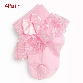 4Pair/lot New lace bow short socks newborn baby socks 0-1 years old