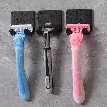4PCS Adhesive Razor Holder Wall Mounted Bathroom For Shower Hook Rack Gillette Shaver Shaving Holder Black Plastic Hook