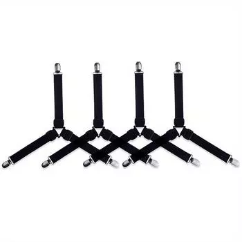 4pcs Adjustable Fitted Sheet Clips Black Polyamide Universal RV Bedding Straps for Cars & Campers, Adjustable Sheet Holder Straps