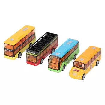 4pcs Bus Toy for Kids Pull Back Vehicles Openable Doors Simulation Bus Model Cars Toys for Children